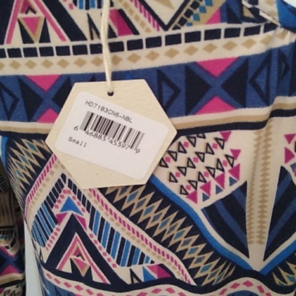 NEW PinkBlush Maternity Navy Tribal Belted Dress - Picture 12 of 15